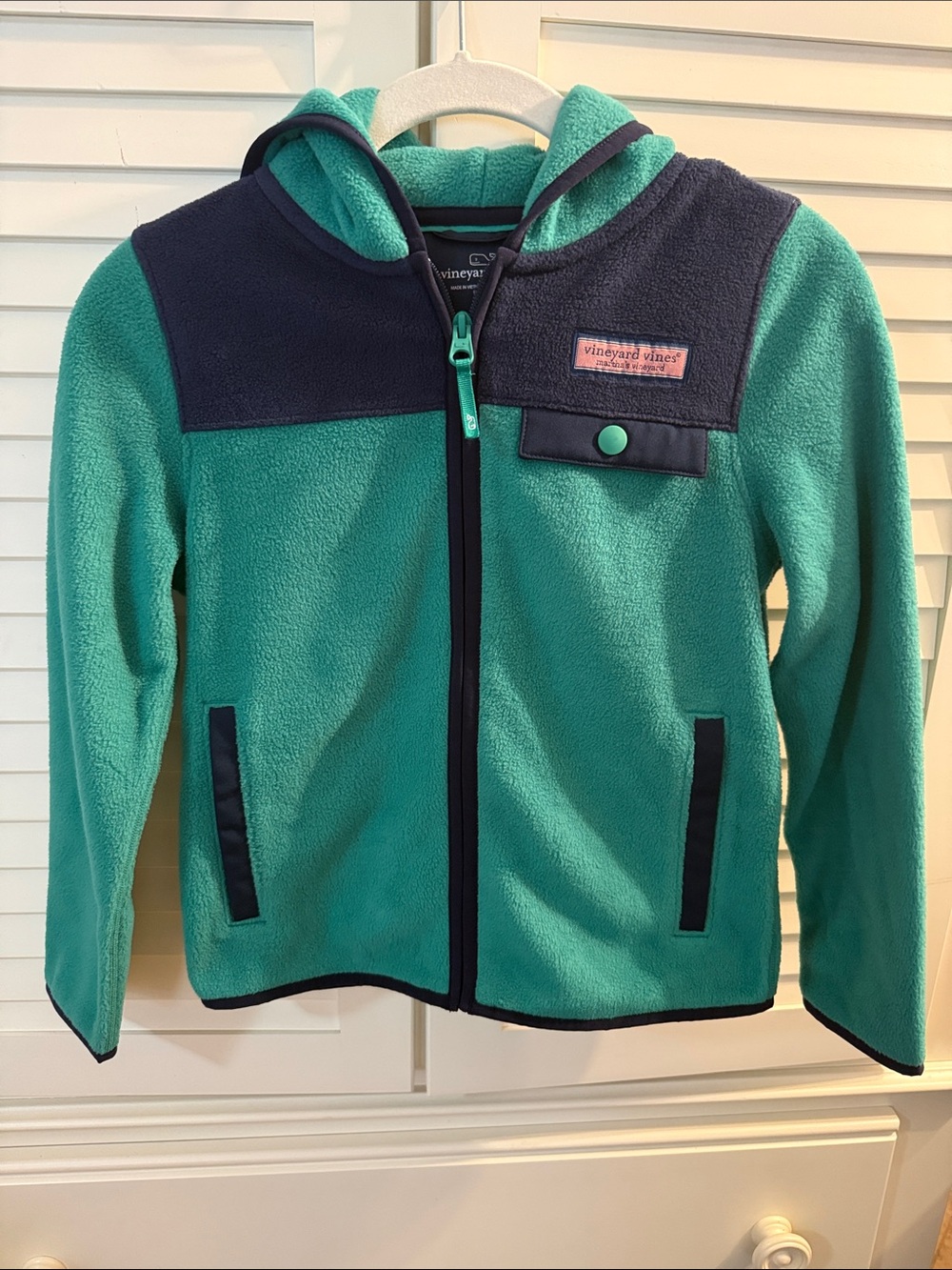 Vineyard Vines Teal and Navy Girls' Fleece Zip Hoodie